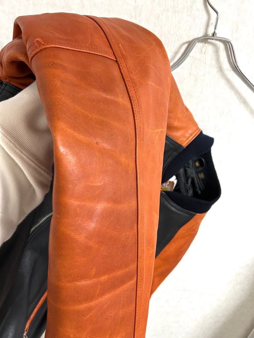 90s ハーレーダビッドソン レザージャケット M ブラック×オレンジ ボンバー