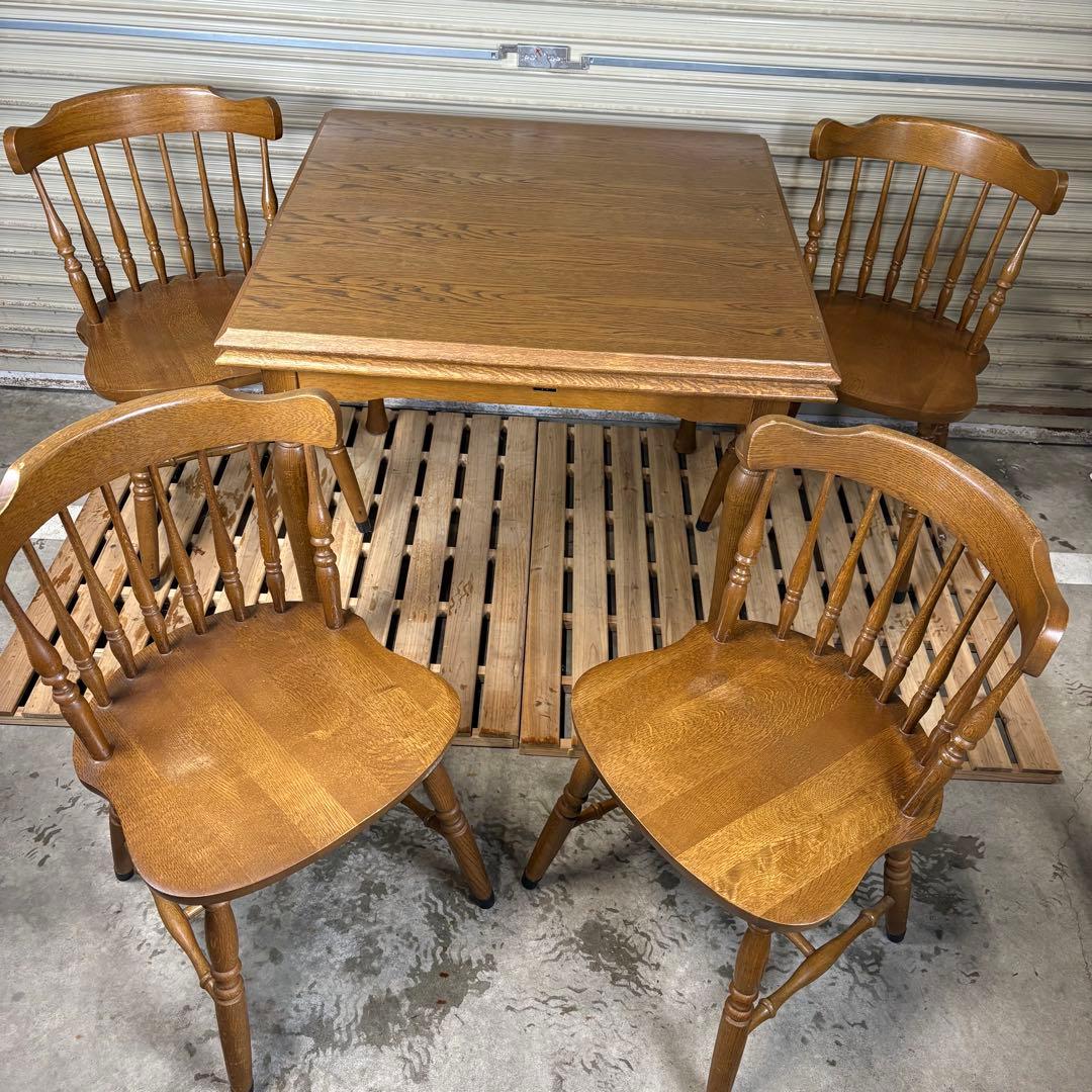 【手渡し限定】飛騨 WINDS太平 伸長式ダイニングテーブル 椅子4脚　レトロ