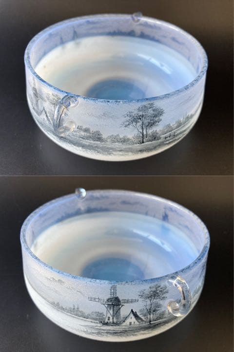 ドーム・ナンシー 阿蘭陀湖畔風景文　蓋物　エナメル　ジブレ グリザイユ　オランダ