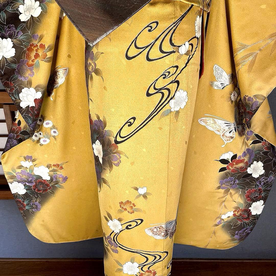 振袖フルセット　金彩友禅　成人式振袖　振袖　裄丈68 黄色系