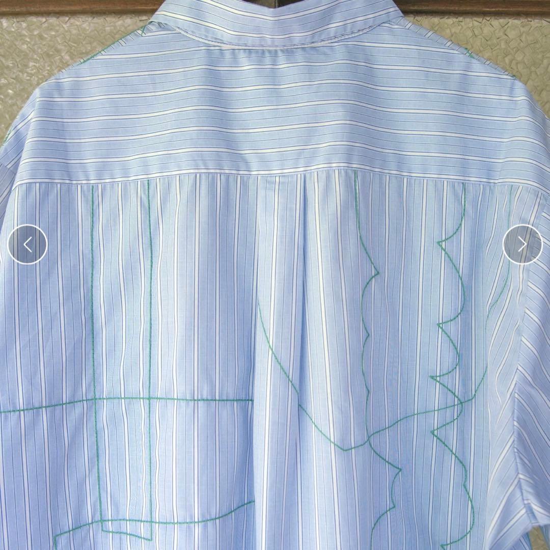 PAMM 寛大なインテリアのストライプ刺繍シャツ ブルー