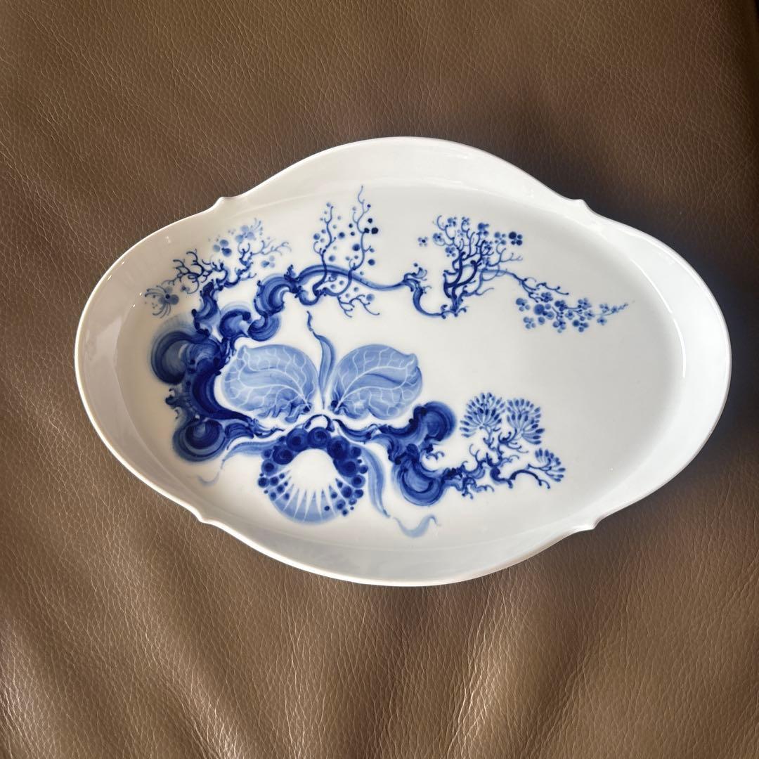 希少マイセン　ブルーオーキッド　オーバルトレー2枚セット