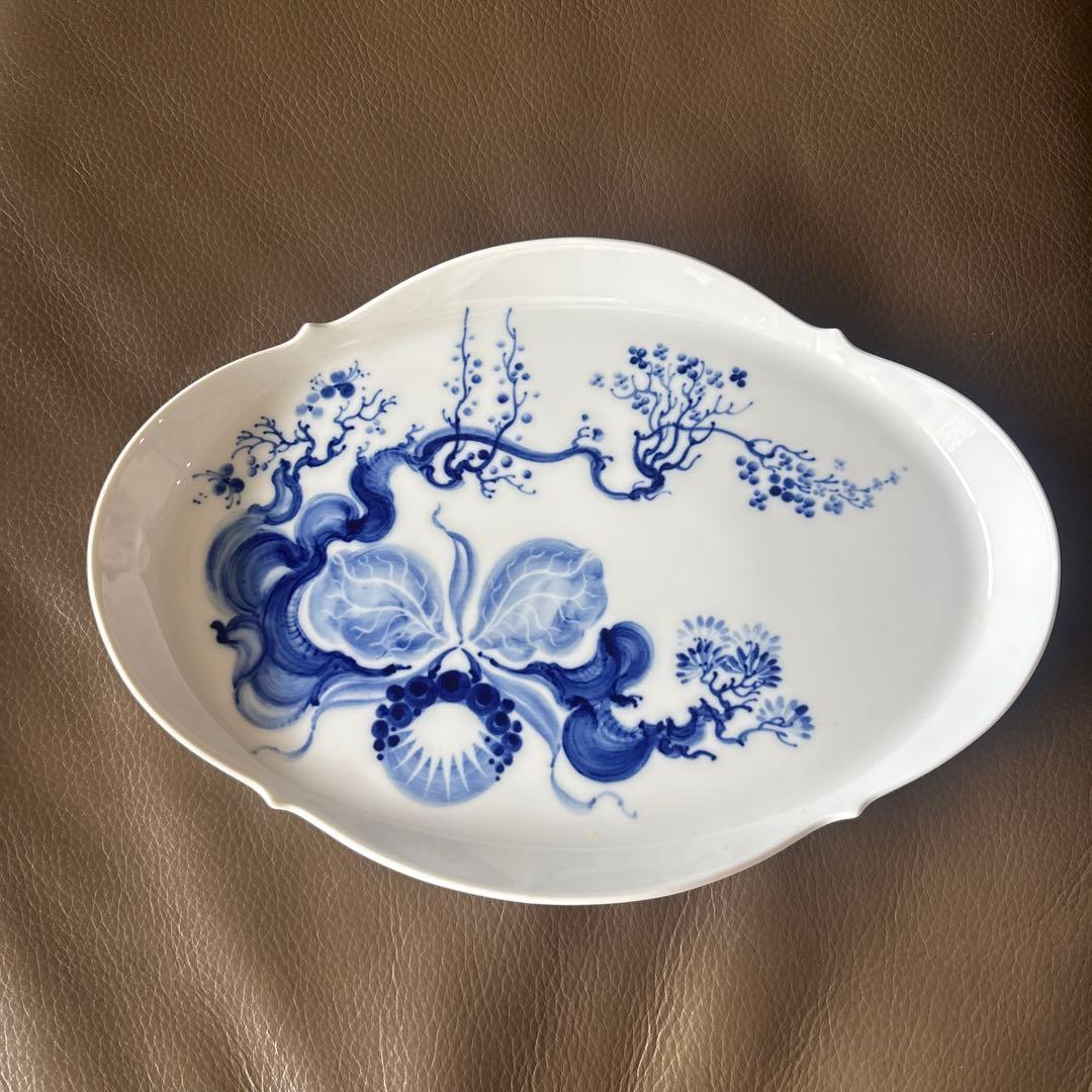 希少マイセン　ブルーオーキッド　オーバルトレー2枚セット