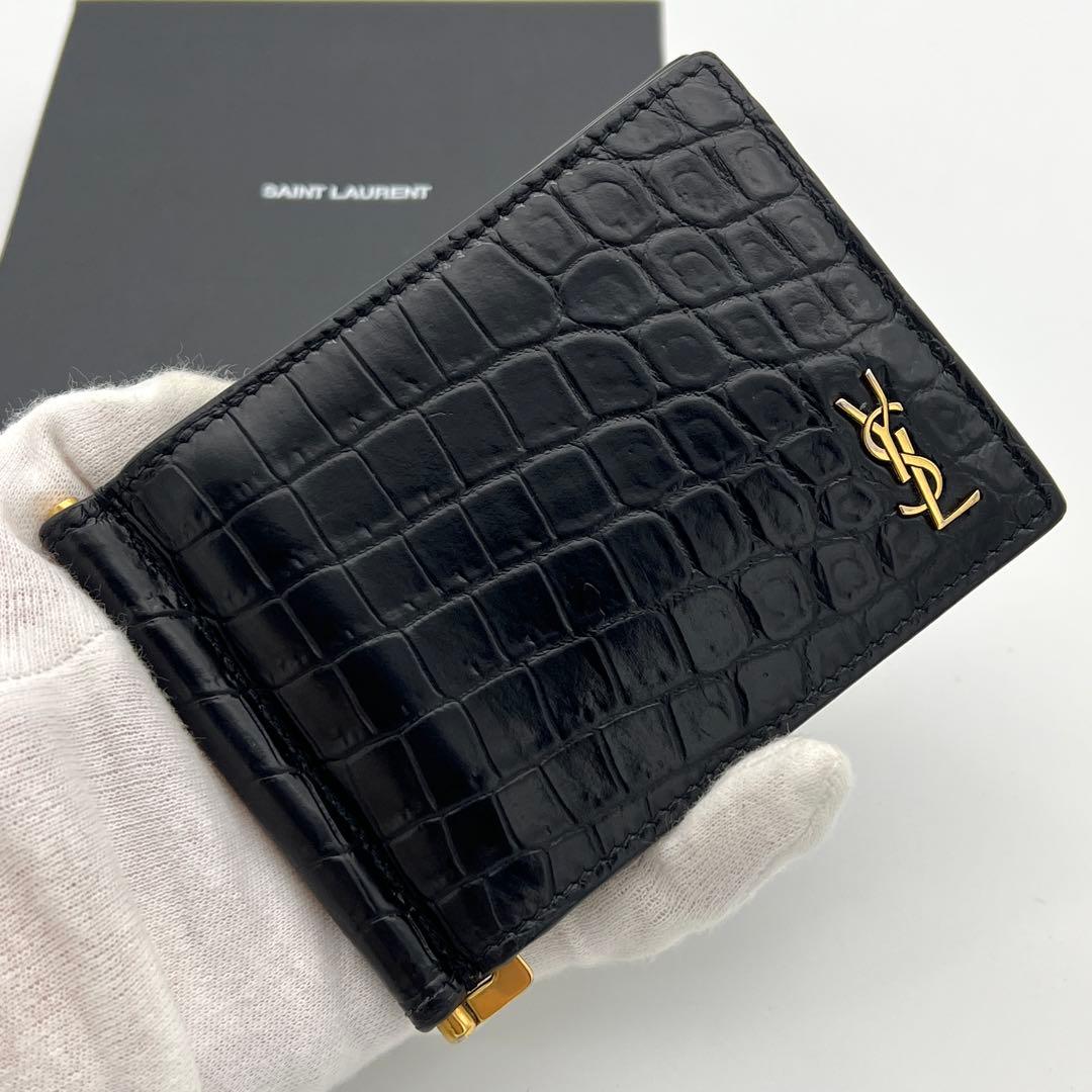 サンローランパリ マネークリップ クロコ型押し YSLロゴ レザー