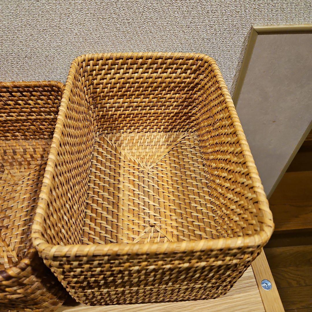 sara　無印重　なるラタン長方形バスケット 取っ手付きスタッカブル　7点