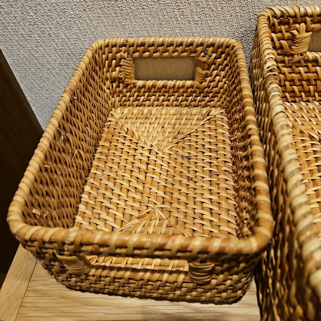 sara　無印重　なるラタン長方形バスケット 取っ手付きスタッカブル　7点