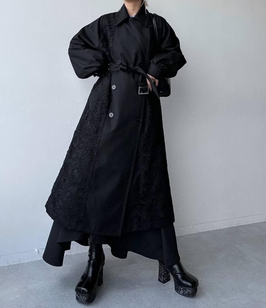 【美品】HARE　レースキリカエトレンチコート　ブラック　ベルト付