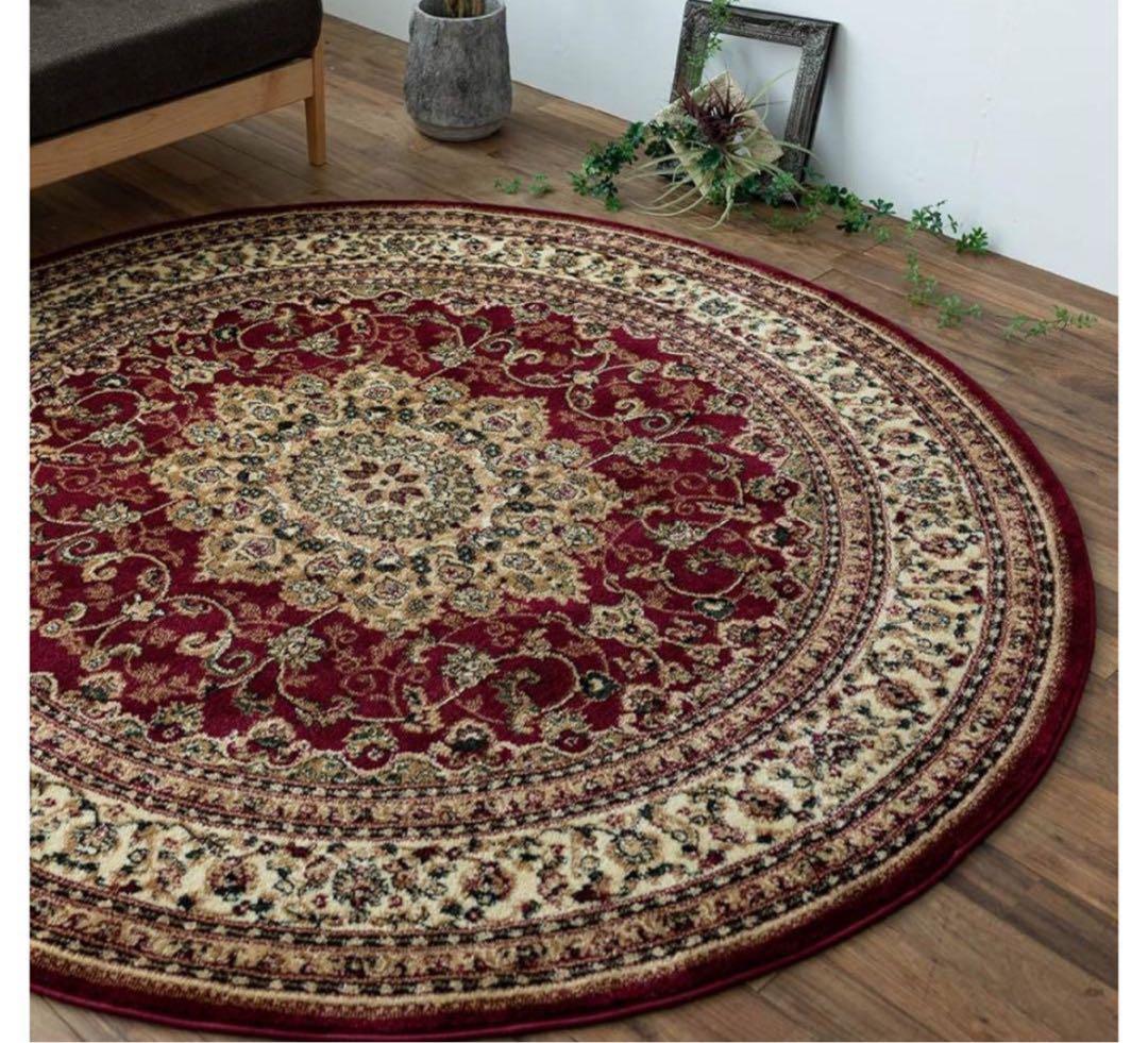 オリエンタルデザイン　円形ラグ 赤