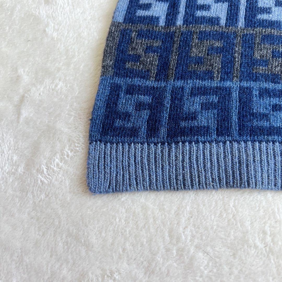 フェンディ　FENDI　マフラー　カシミヤ混　ズッカ　ブルー　ニット