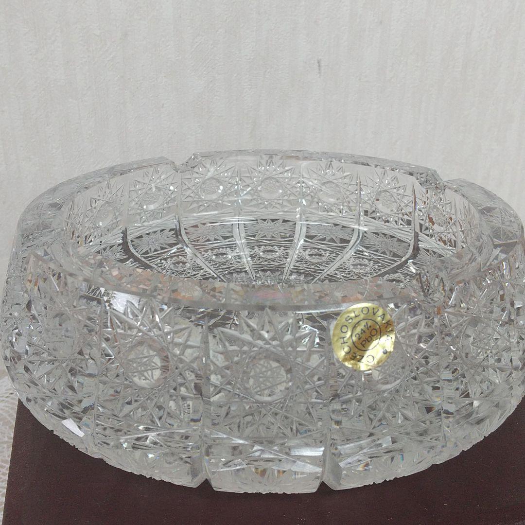❰希少旧チェコソロバキア❱未使用ボヘミアクリスタル灰皿 ハンドカット 箱付き