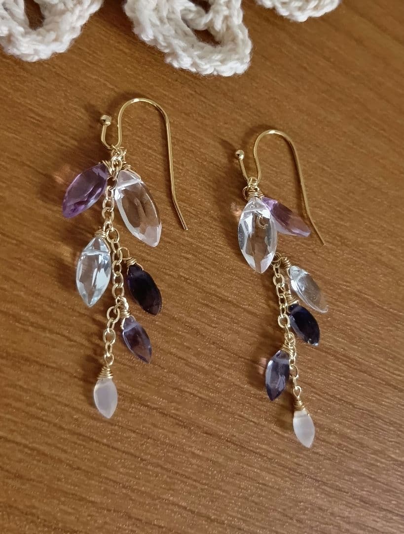 404 14kgf宝石質グリーン＆ピンクアメジスト　レクタングルチャーム