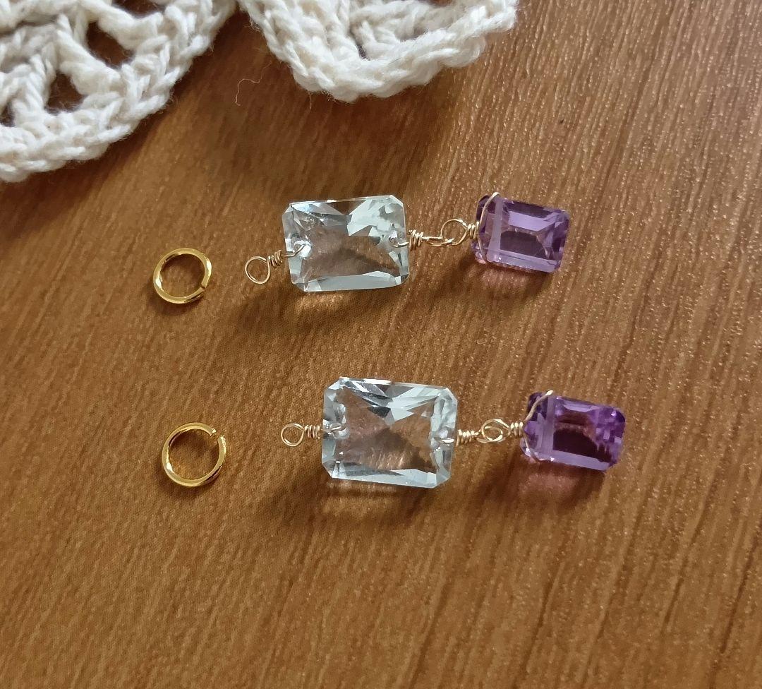 404 14kgf宝石質グリーン＆ピンクアメジスト　レクタングルチャーム