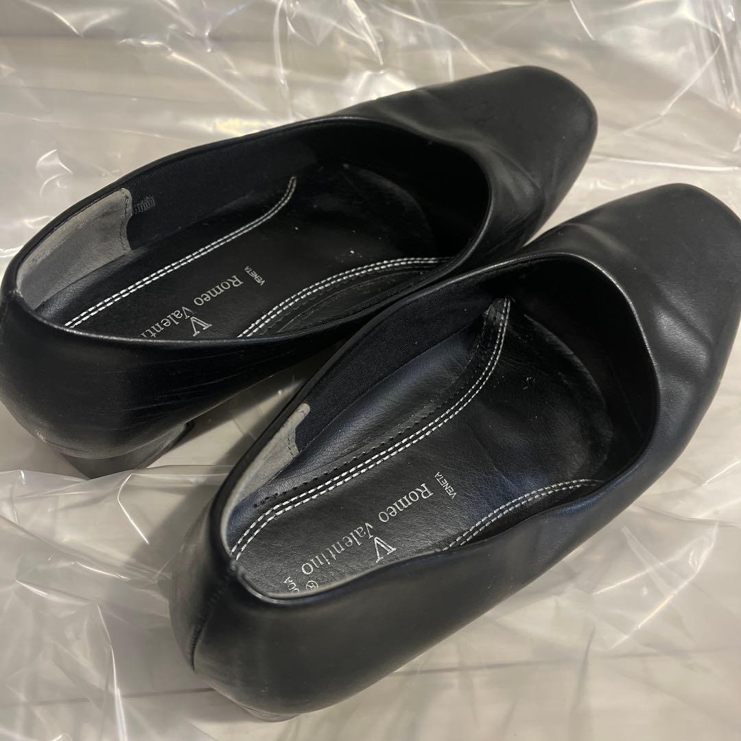 11:00までブラックレザーパンプス キャビンローヒール