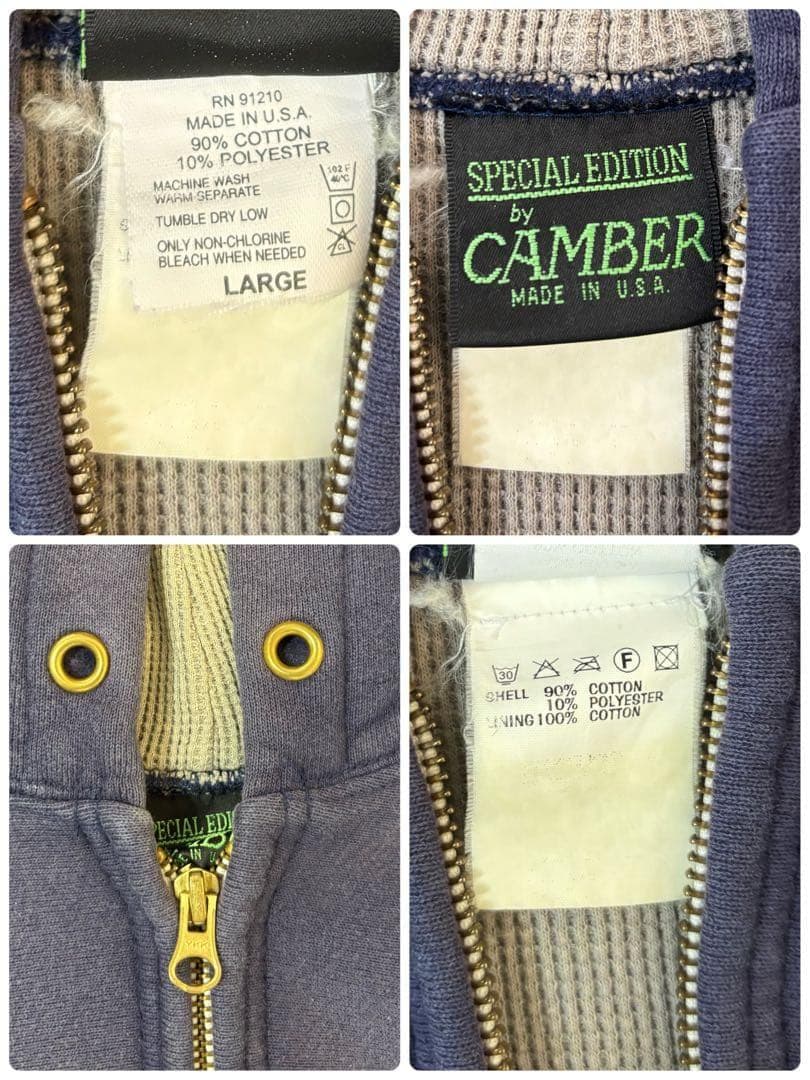 CAMBERキャンバー　USA製 ダブルフェイス裏サーマル　ジップアップパーカー