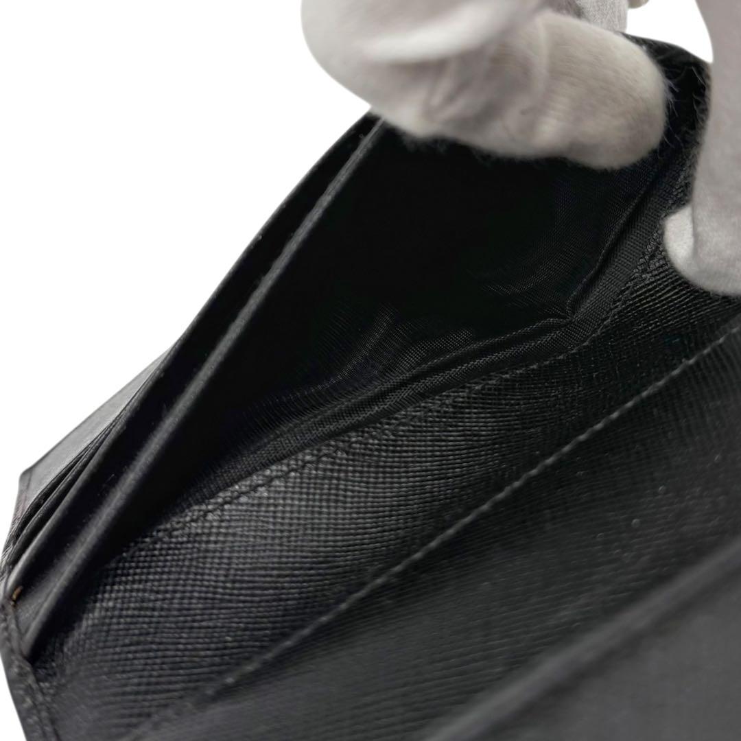 【美品】プラダ PRADA 三つ折り財布 サフィアーノレザー ブラック 小銭入れ