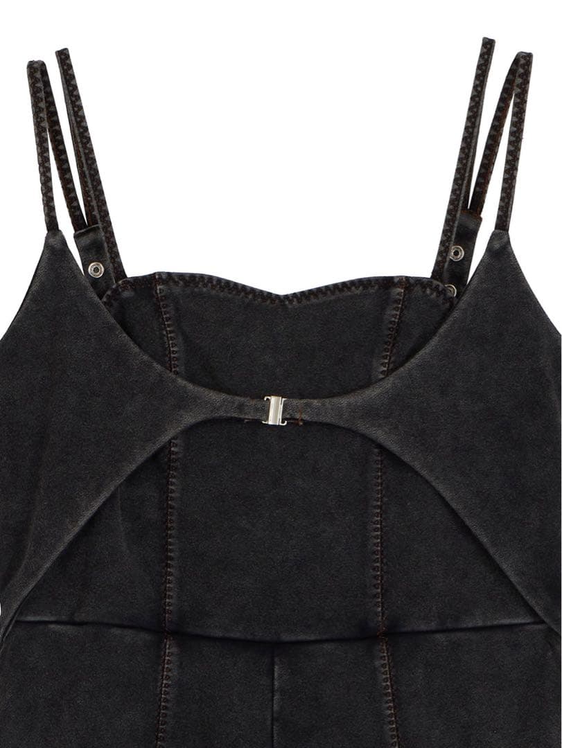 ameri デニムライクボリュームキャミロンパース　サロペット　ブラック