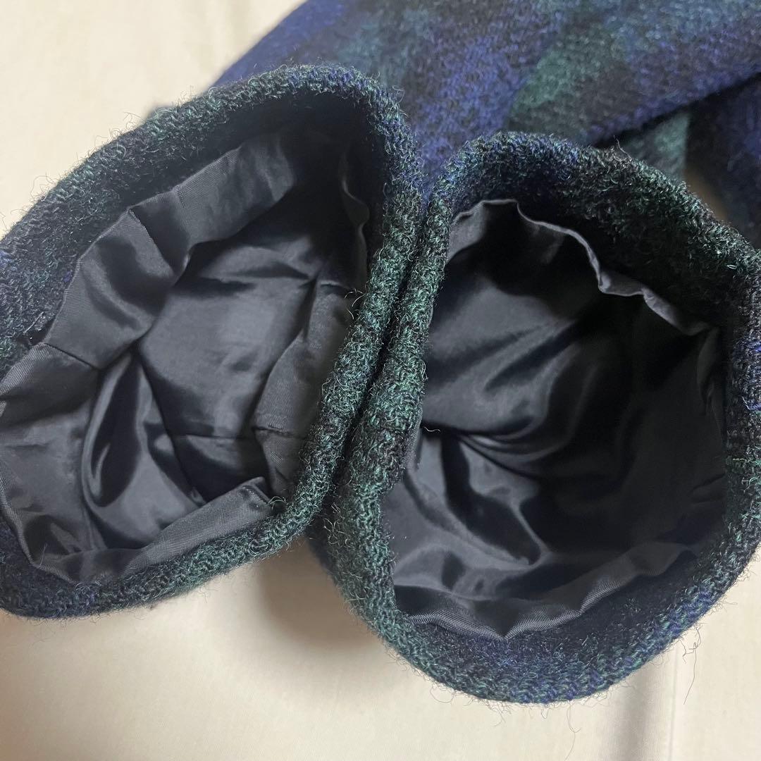 【美品】ハリスツイード　ロングステンカラーコート　ブラックウォッチチェック XL