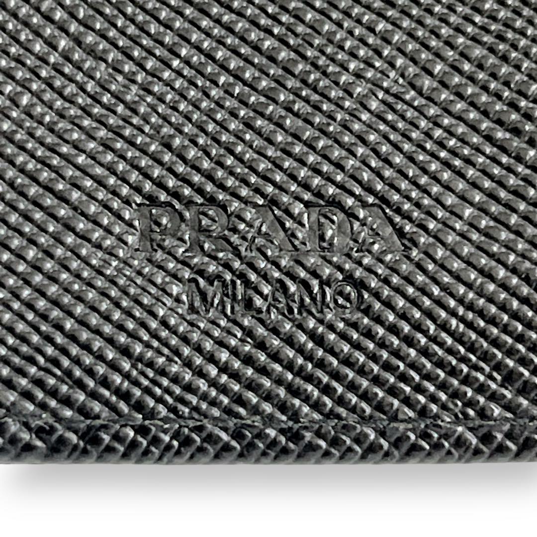 PRADA プラダ　三つ折り財布　三角ロゴ　ナイロン　サフィアーノレザー　黒