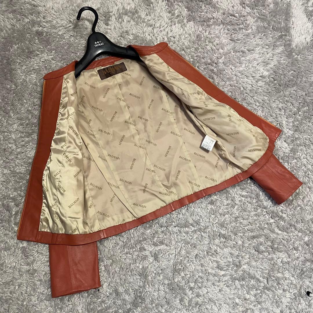 BALMAIN レザージャケット 9 羊革 本革　ノーカラージャケット