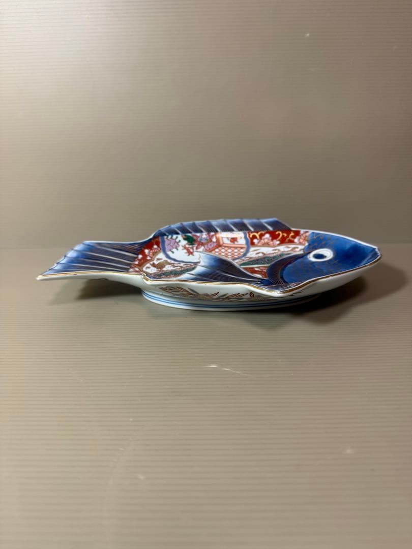 2819 希少　林九郎窯　染錦波兎　鯛型焼物皿　鯛　鯛皿　25cm