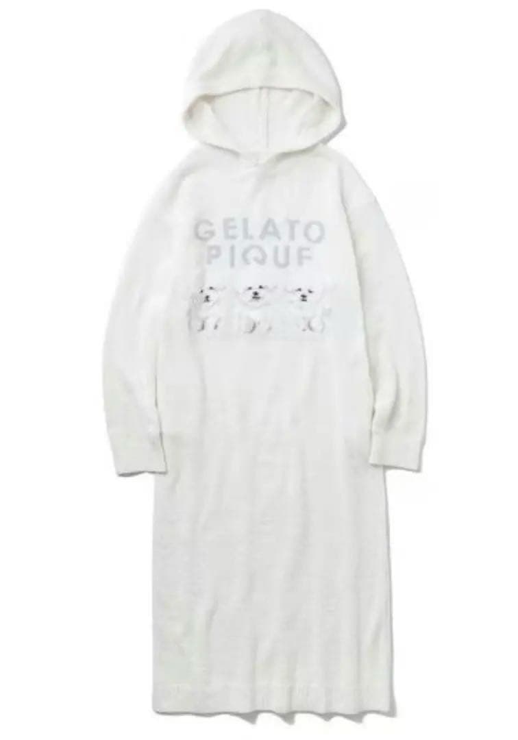 ジェラートピケ　ビションフリーゼ モチーフジャガードフード付きロングワンピース