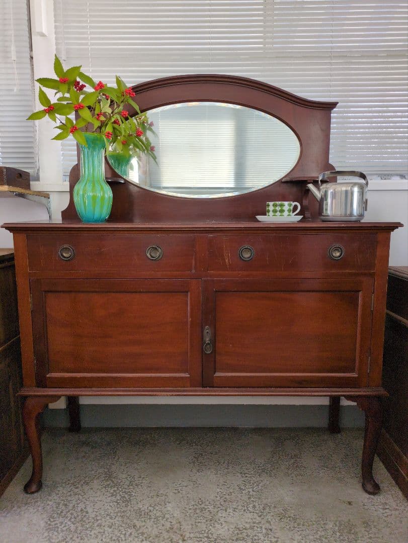 イギリスアンティーク ドレッサー シェルフ 鏡台 猫足