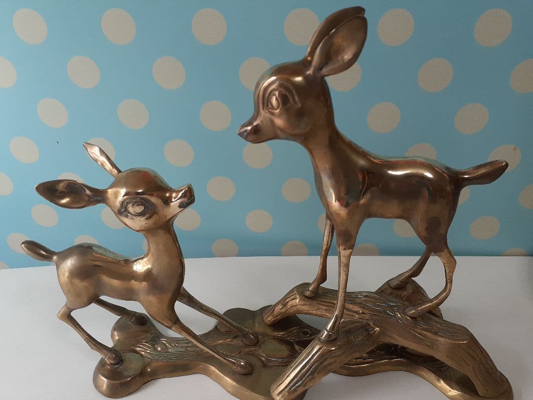 ビンテージ　真鍮　鹿の親子　バンビ　置物