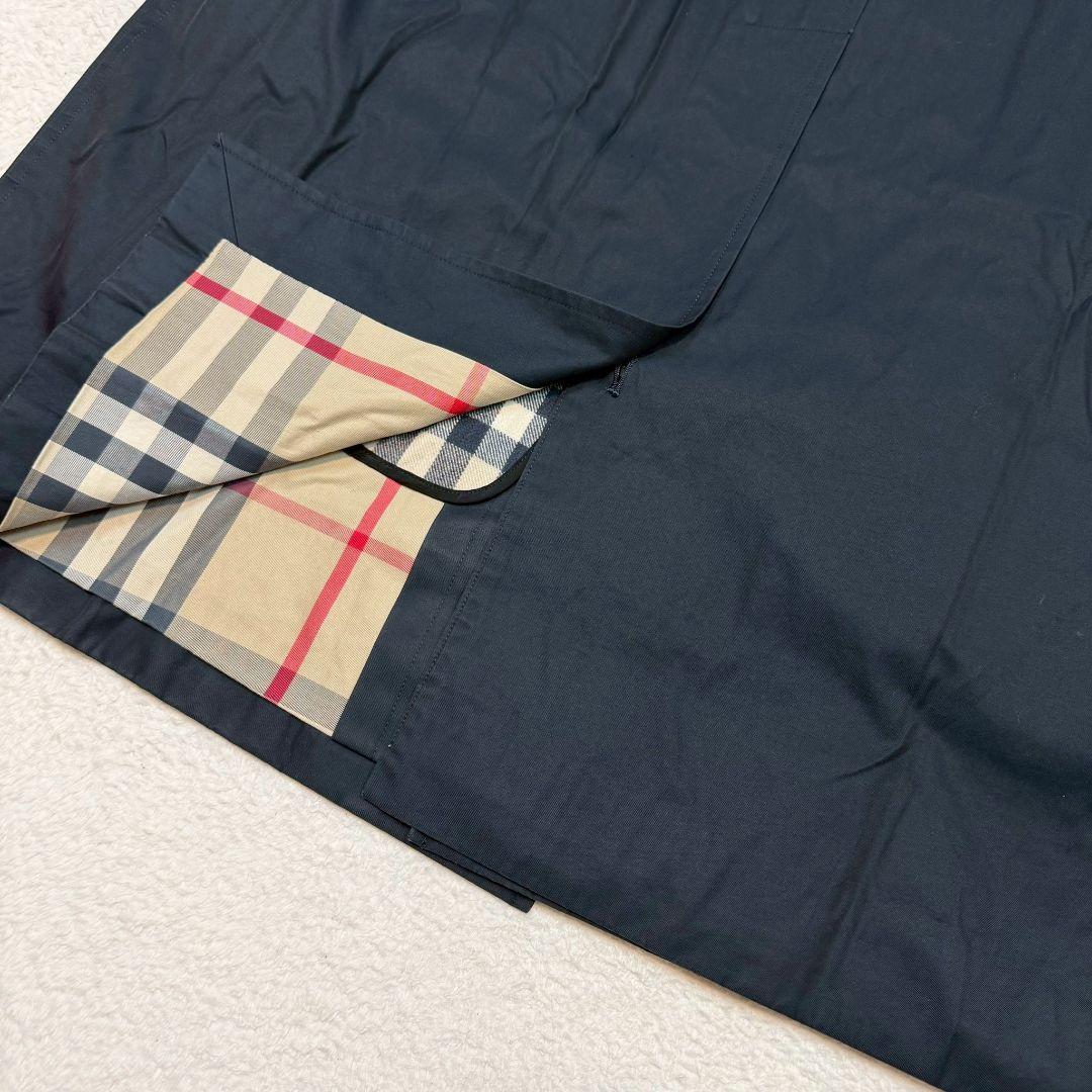 バーバリーロンドンライナー付きステンカラー ノバチェックネイビー　XL