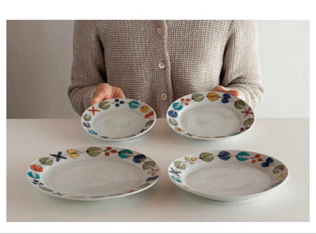 九谷青釜　徳永遊心　色絵花繋ぎ　6寸皿 4枚セット