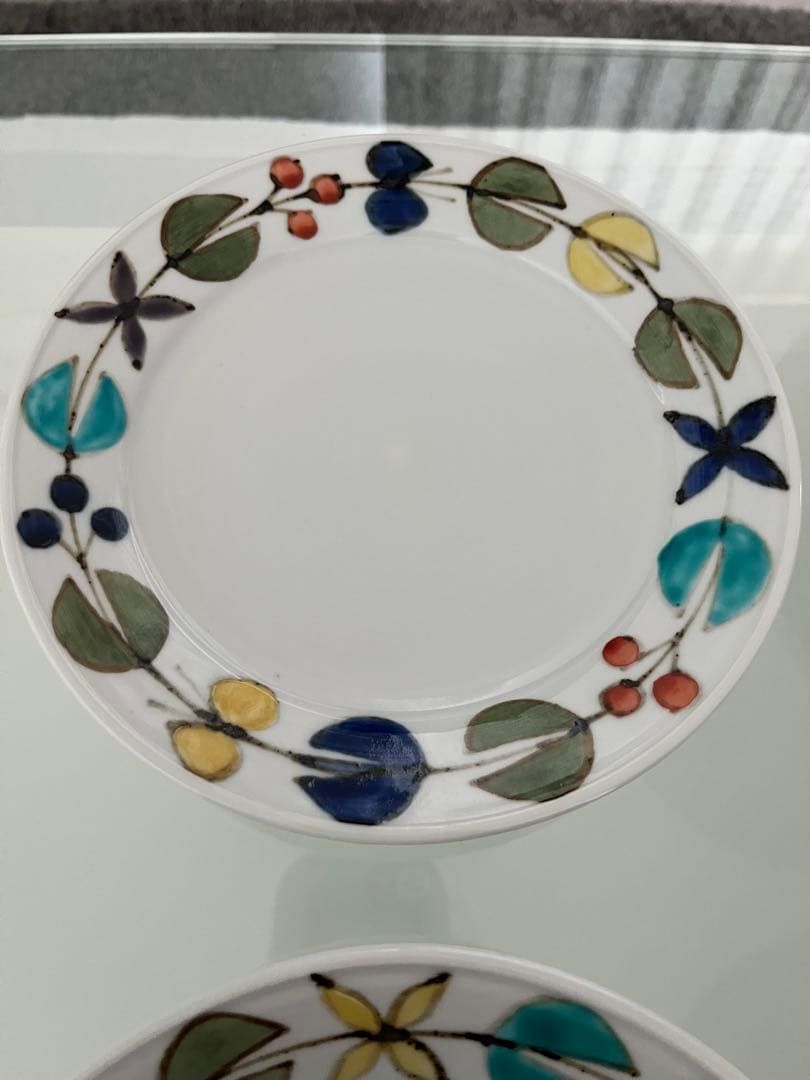 九谷青釜　徳永遊心　色絵花繋ぎ　6寸皿 4枚セット