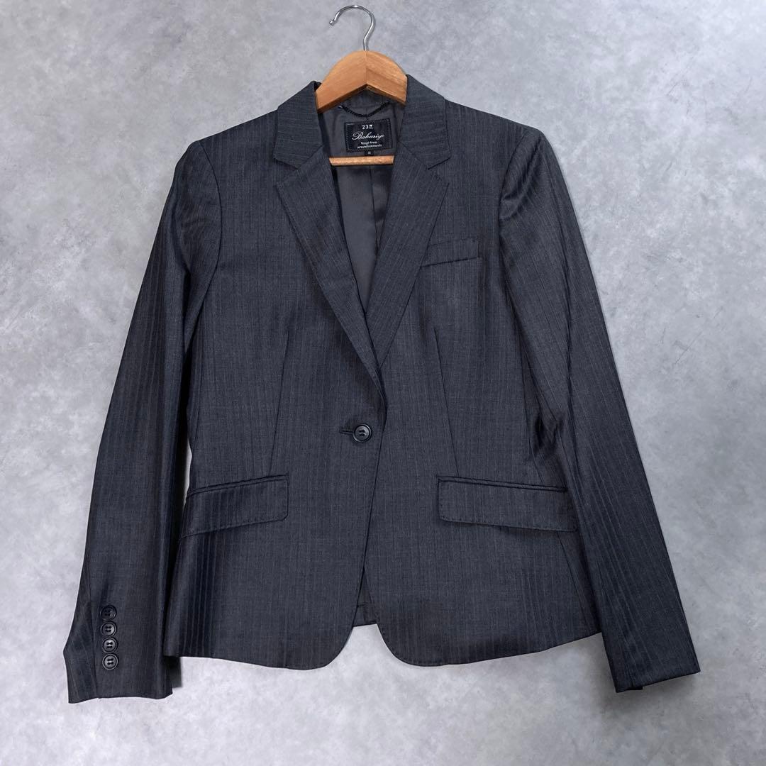 美品 23区 パンツスーツセットアップ 38 グレー ストライプ 総裏 M