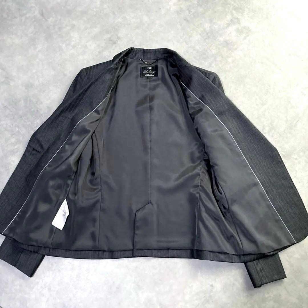 美品 23区 パンツスーツセットアップ 38 グレー ストライプ 総裏 M