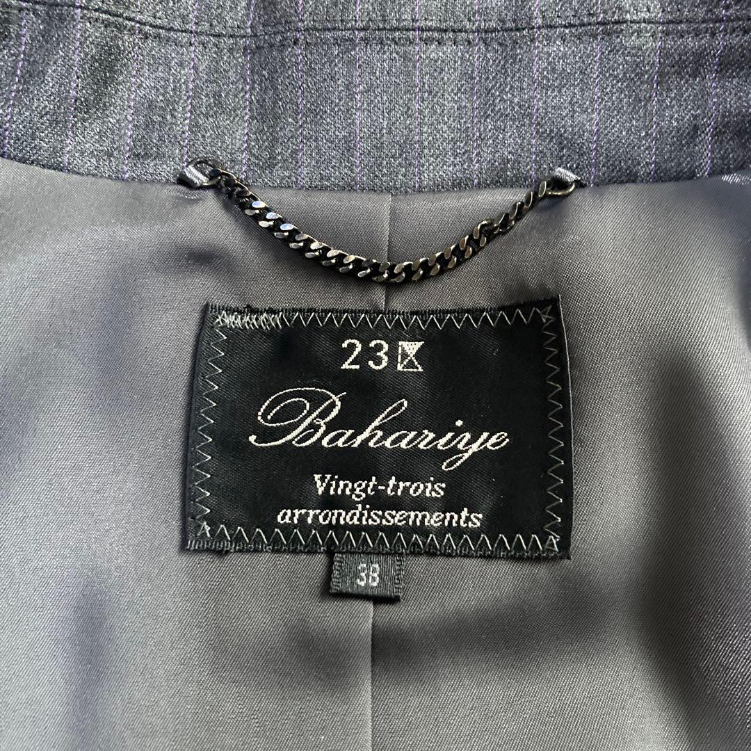 美品 23区 パンツスーツセットアップ 38 グレー ストライプ 総裏 M