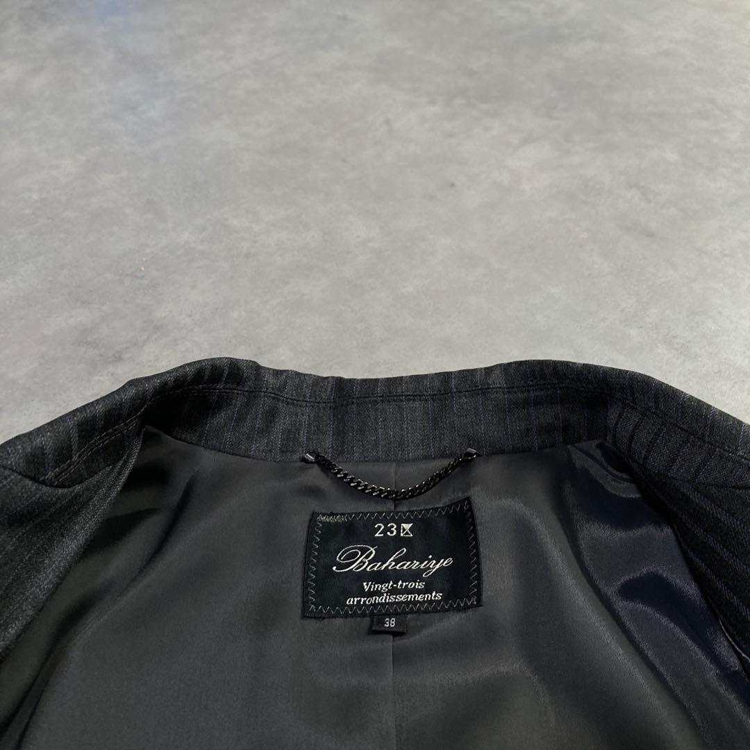 美品 23区 パンツスーツセットアップ 38 グレー ストライプ 総裏 M