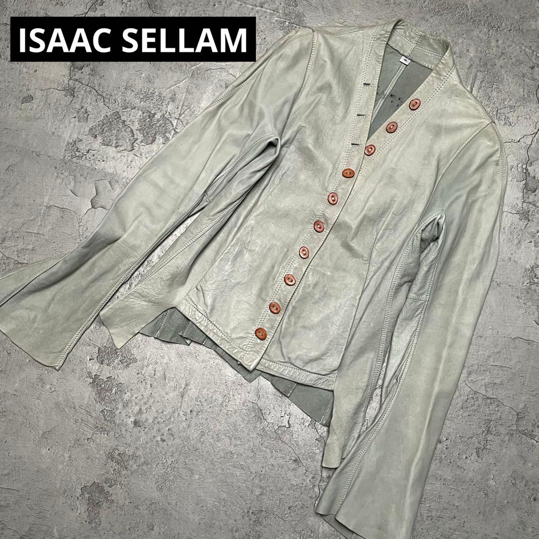 ISAAC SELLAM レザージャケットノーカラー レザーボタン