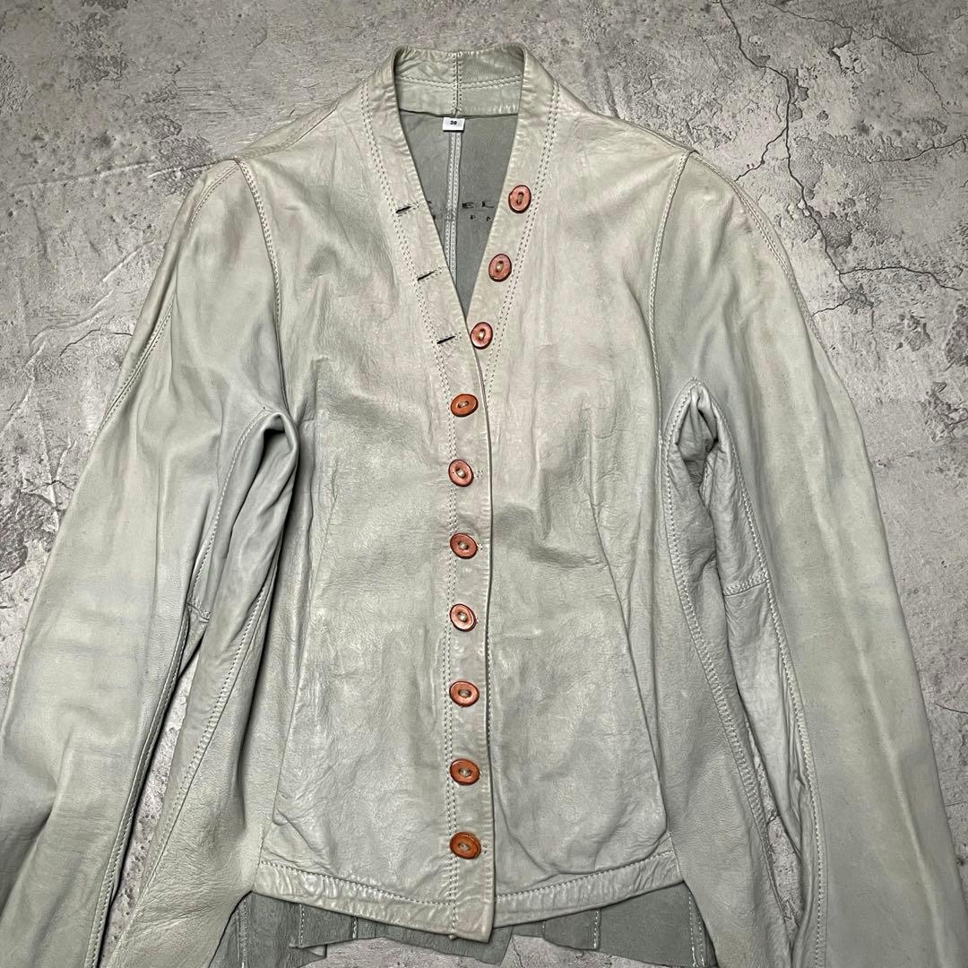 ISAAC SELLAM レザージャケットノーカラー レザーボタン