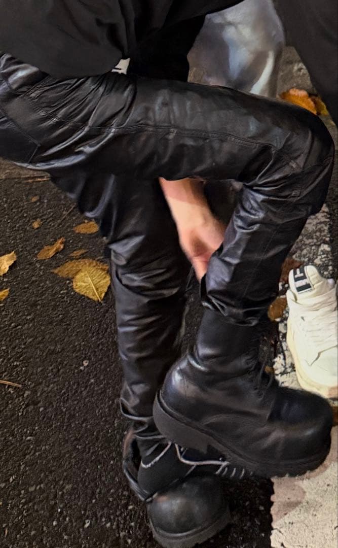 パンツ archive black leather skinny pant