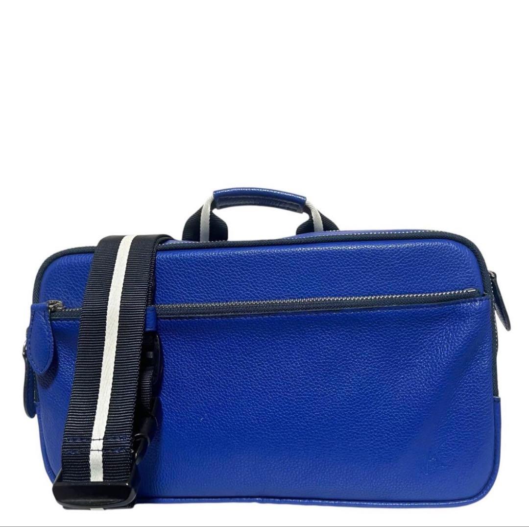 極美品 Kitamura2 キタムラ ウエストバック　レザー シボ革 青