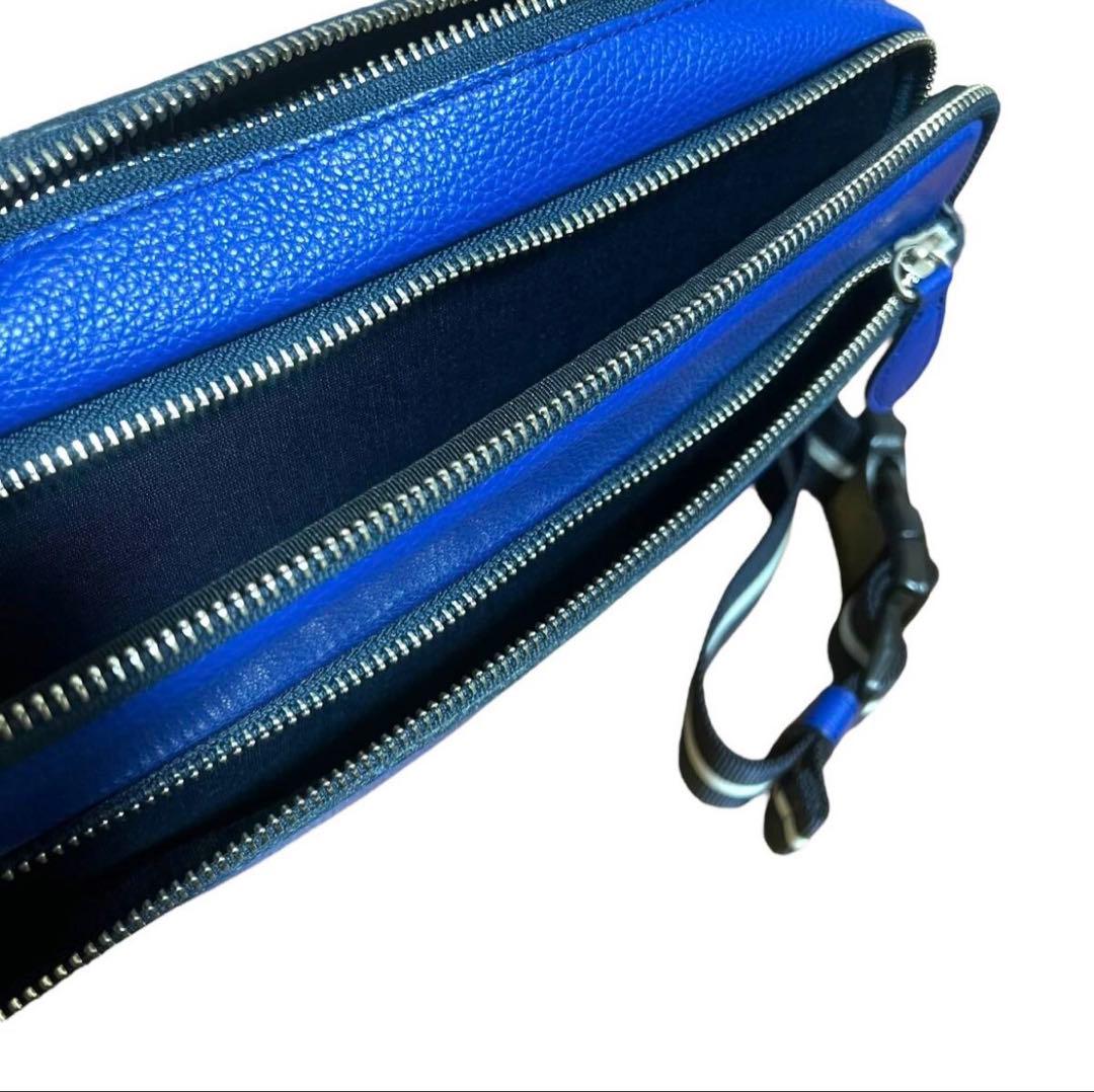 極美品 Kitamura2 キタムラ ウエストバック　レザー シボ革 青