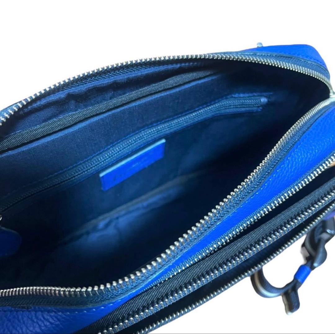 極美品 Kitamura2 キタムラ ウエストバック　レザー シボ革 青