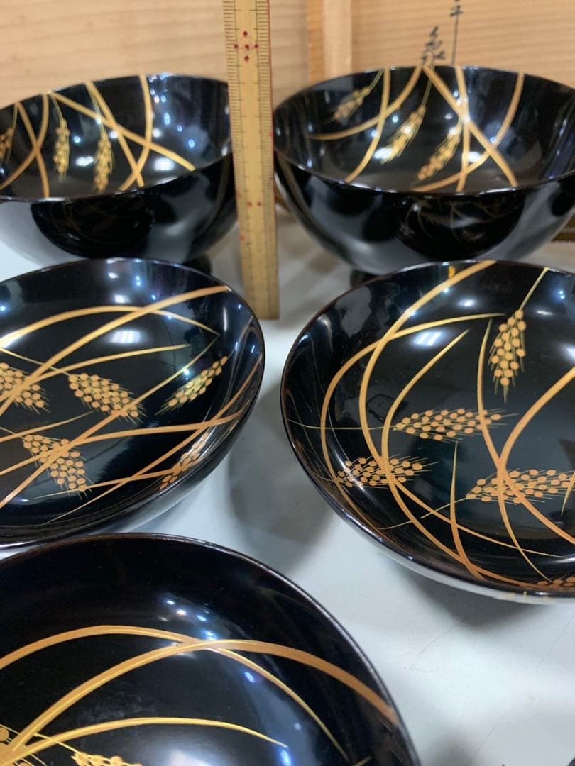 京漆匠　象彦　吸物椀　稲穂　五客