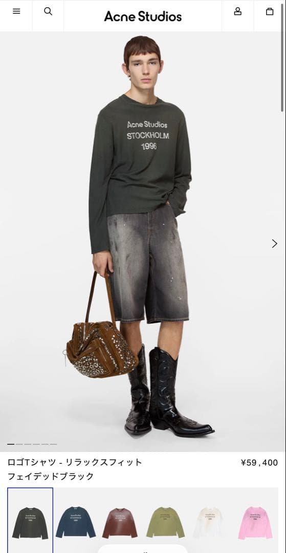 Acne Studios 1996ロゴ　ブラック　グレー ロンTシャツ S