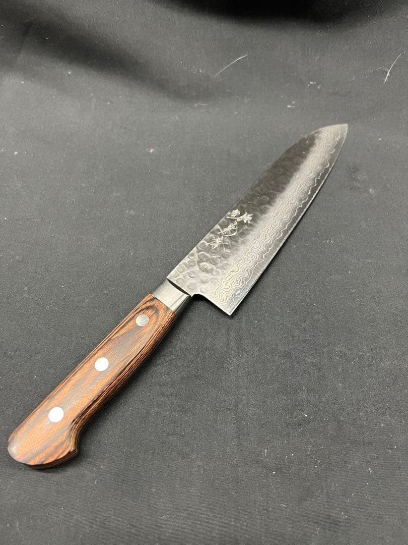 hA【used】菊孝 三徳 包丁 ダマスカス 反りなし