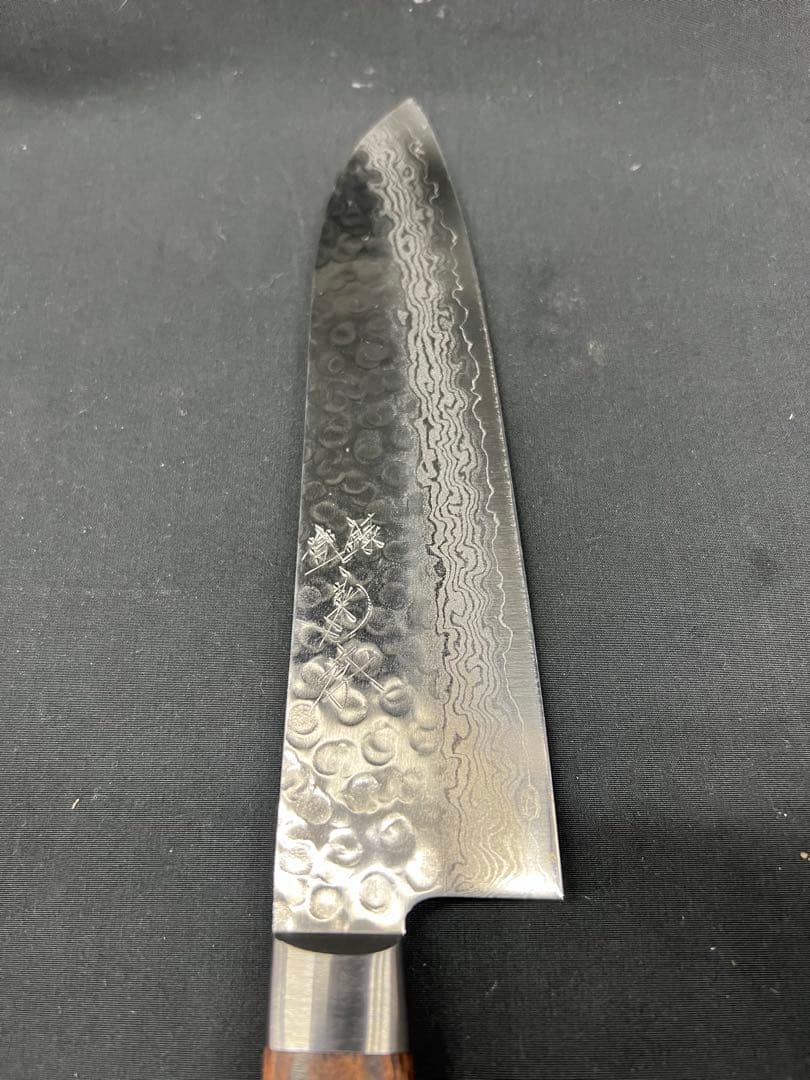 hA【used】菊孝 三徳 包丁 ダマスカス 反りなし