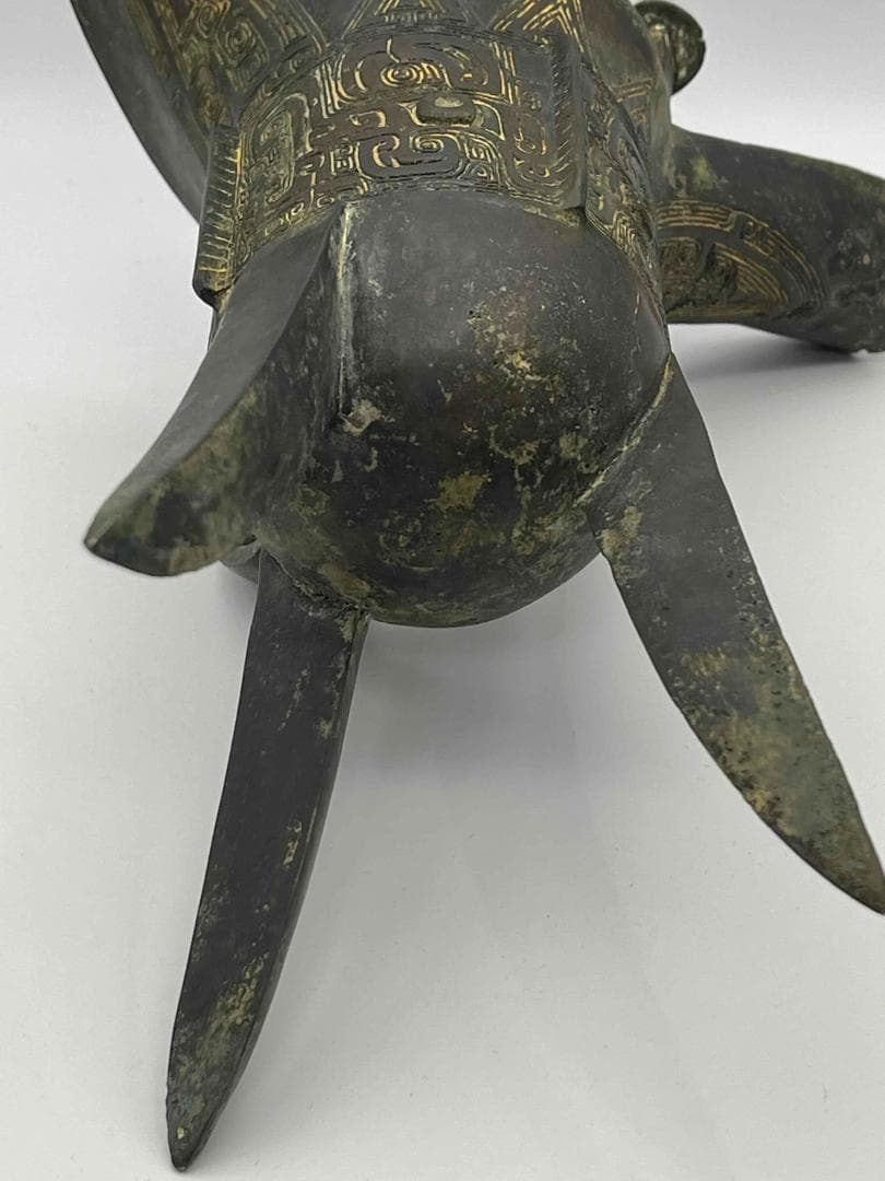 明時代 銅饕餮紋角型爵　酒杯　鑑賞物　置物　唐物　中国古玩(E-67)