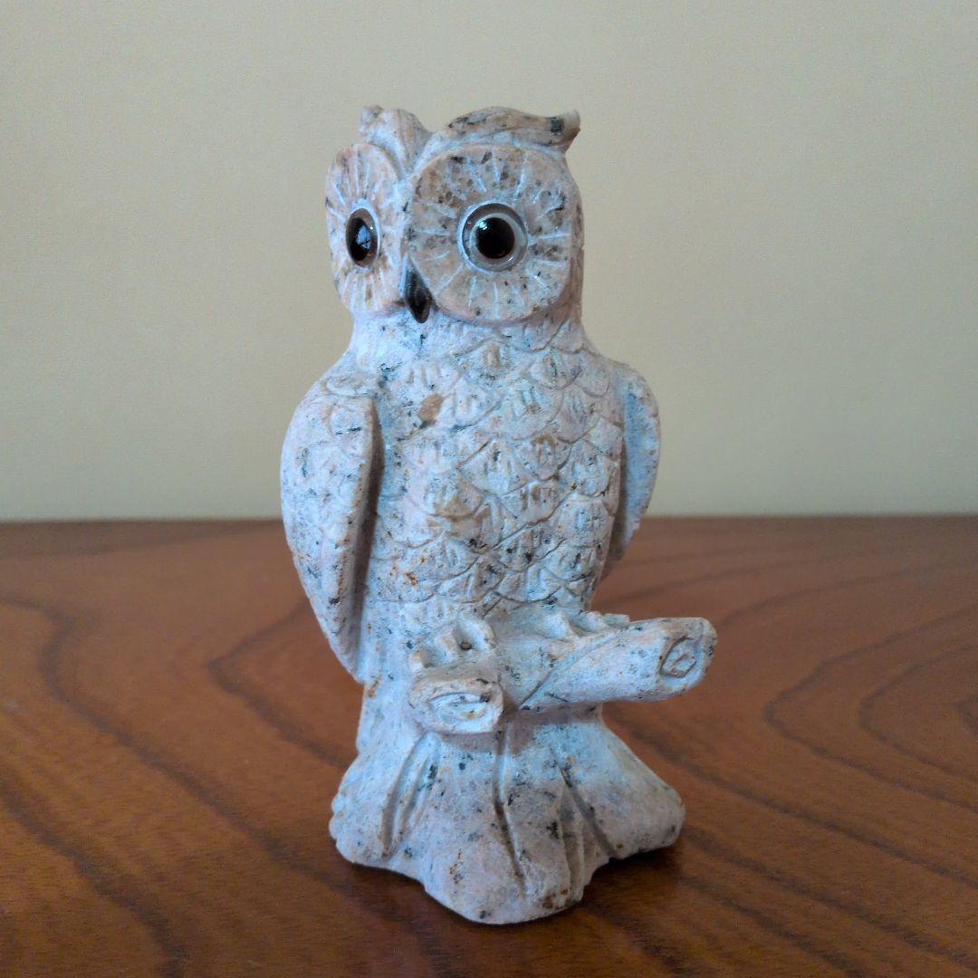 ★天然大理石 彫刻 フクロウ 縁起物 風水