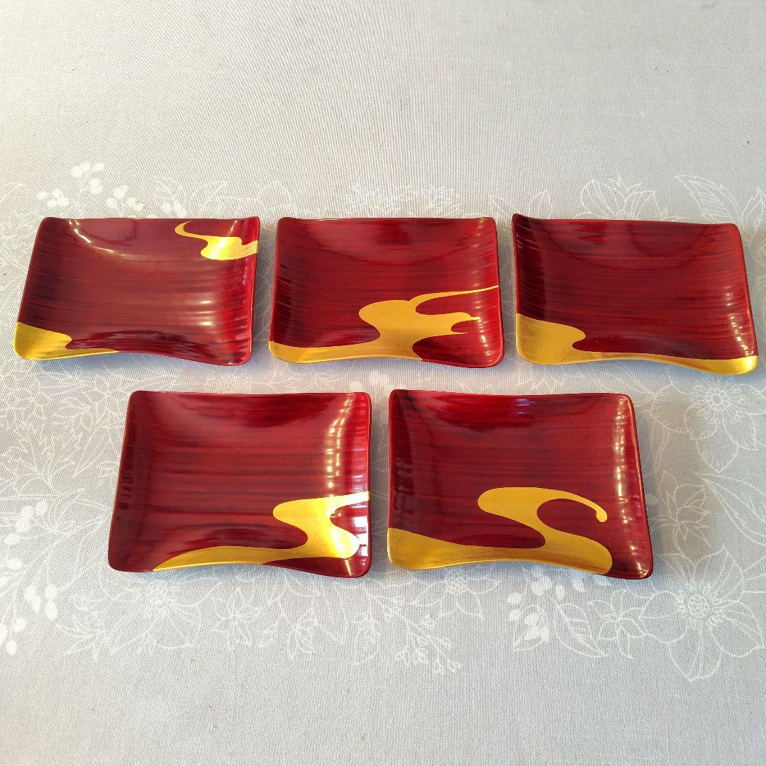 【象彦】銘々皿 5枚組 漆器 金箔 漆塗 専用箱付き