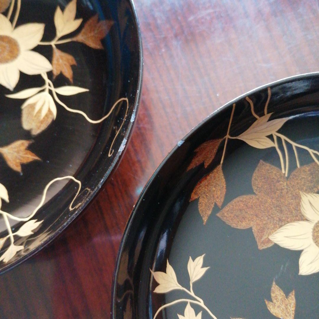 木製漆器　金彩木目蓋付煮物椀　10客　13.5cm　昭和中期