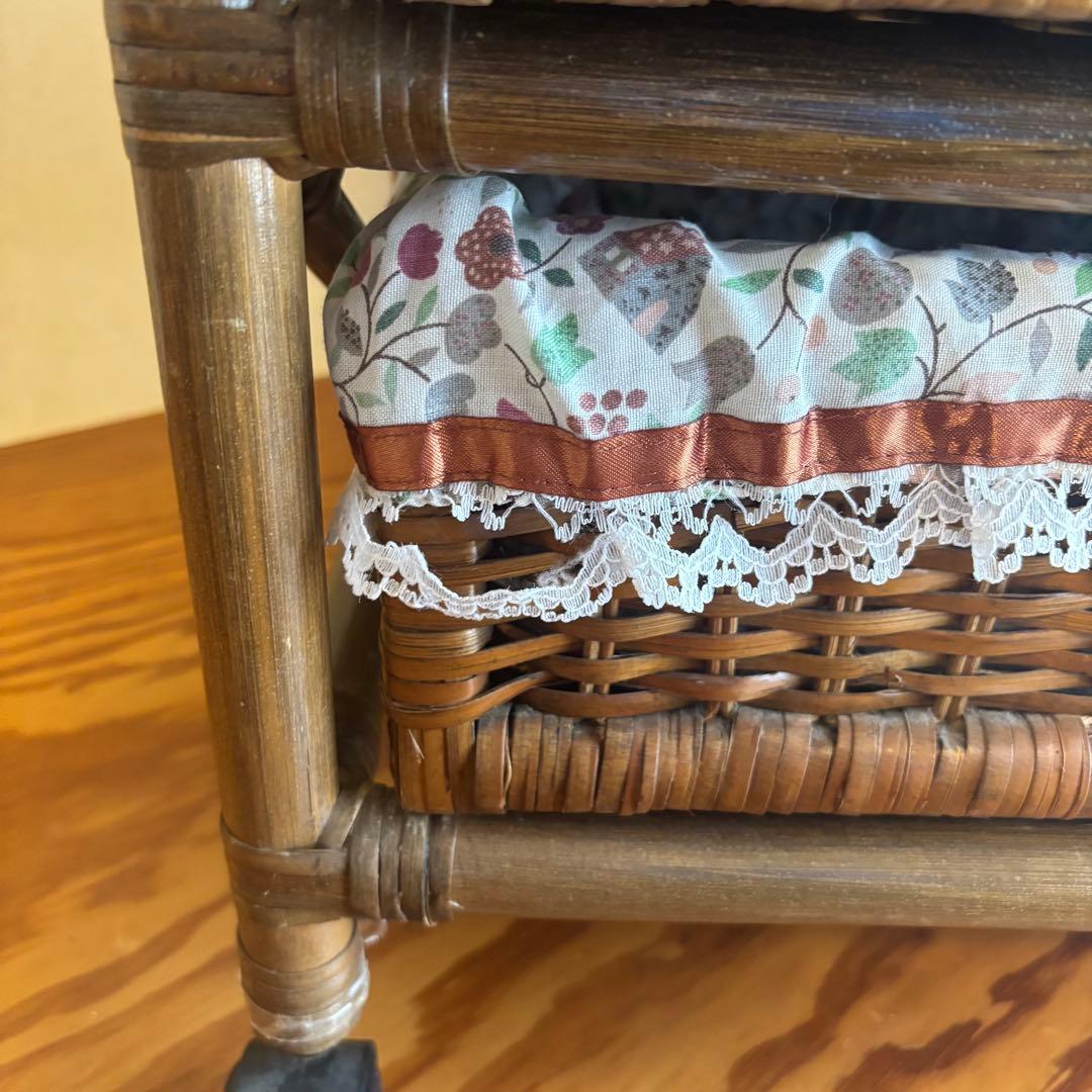 昭和レトロ 籐製 ハンガーラック 収納付き ヴィンテージ アンティーク調