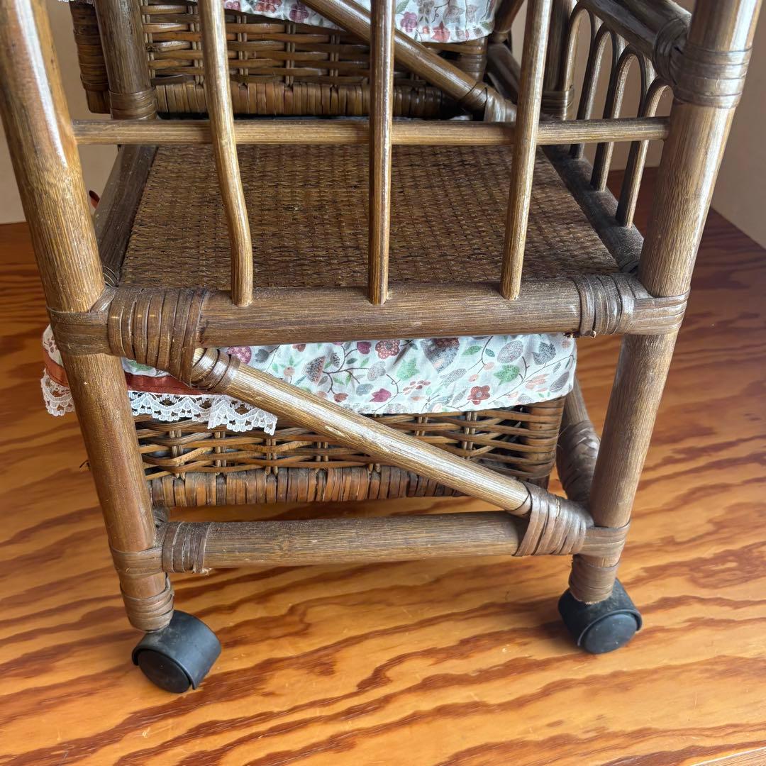 昭和レトロ 籐製 ハンガーラック 収納付き ヴィンテージ アンティーク調